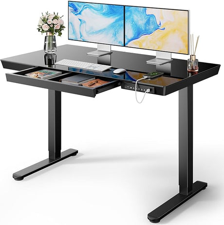 Standing Desk with Drawer, 48 x 24 inch Whole Piece Tabletop Electric Standing Desk