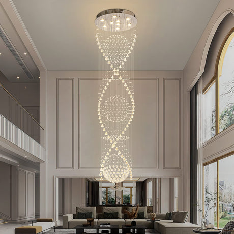 Crystal Chandelier Modern Spectacular Spiral Raindrop Luxury Flush Mount Long Chandelier