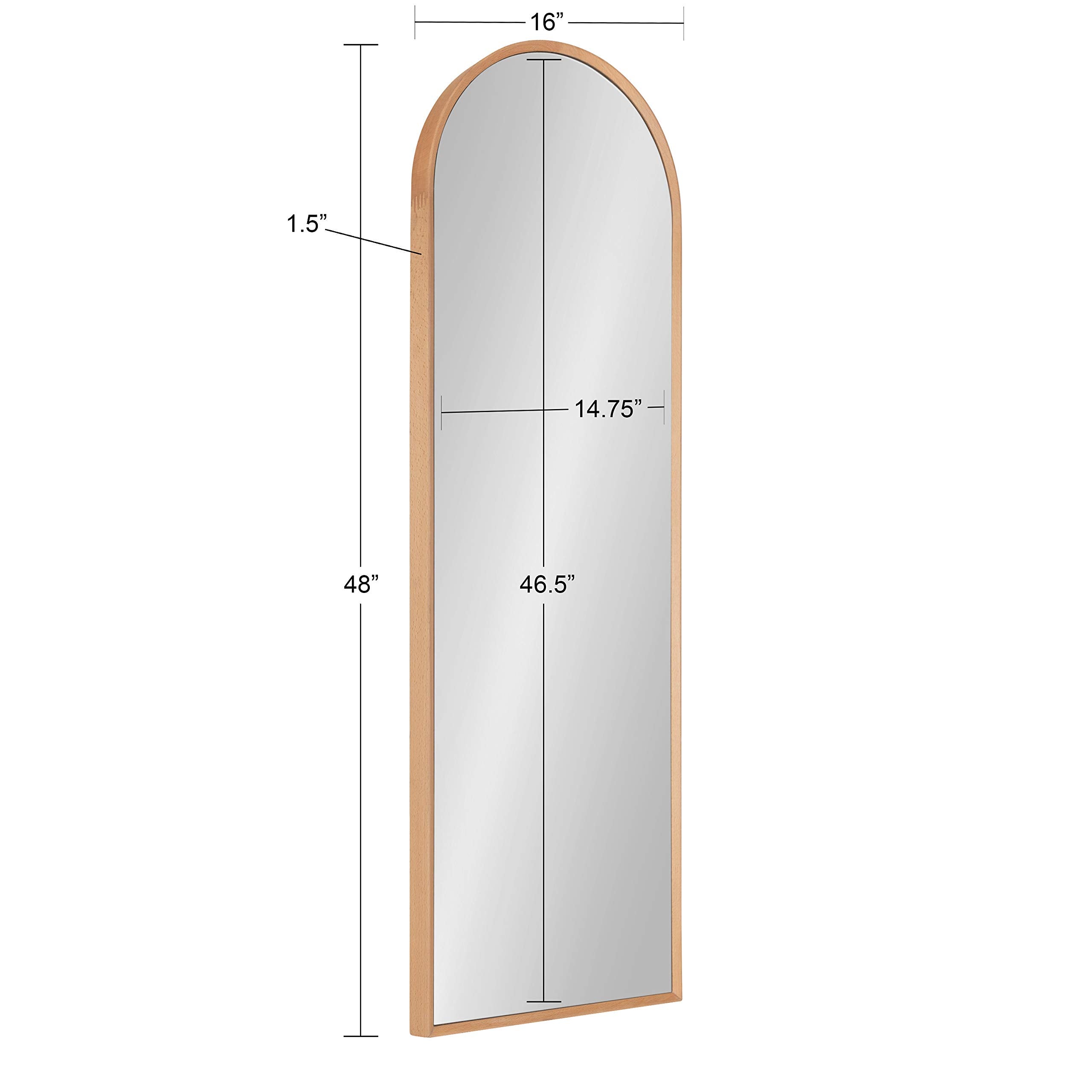 Nordlund Modern Full-Length Arched Panel Wall Mirror, 16 x 48, Light Natural Wood, Decorative Full Body Mirror for Wall