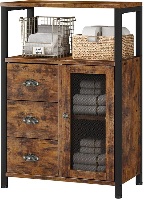 Storage Cabinet, Bathroom Storage Cabinet Organizer with 3 Removable Drawers and 1 Door,