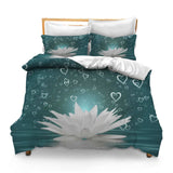 Printed Comforter Cover Set Full Size Heart Lotus Water Waves Love Valentine Romance
