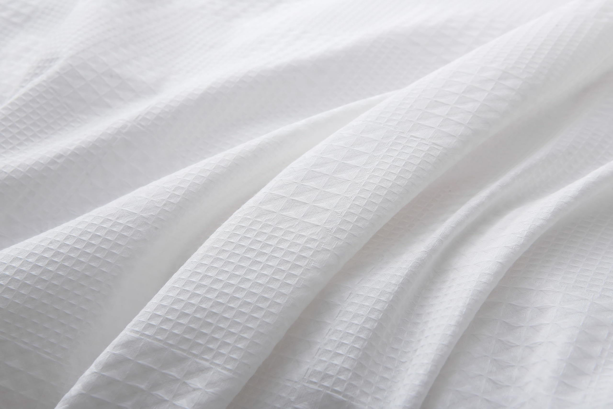 Vintage Oeko Certified Duvet Cover Set, White Waffle Pattern, Elegant Design (King)