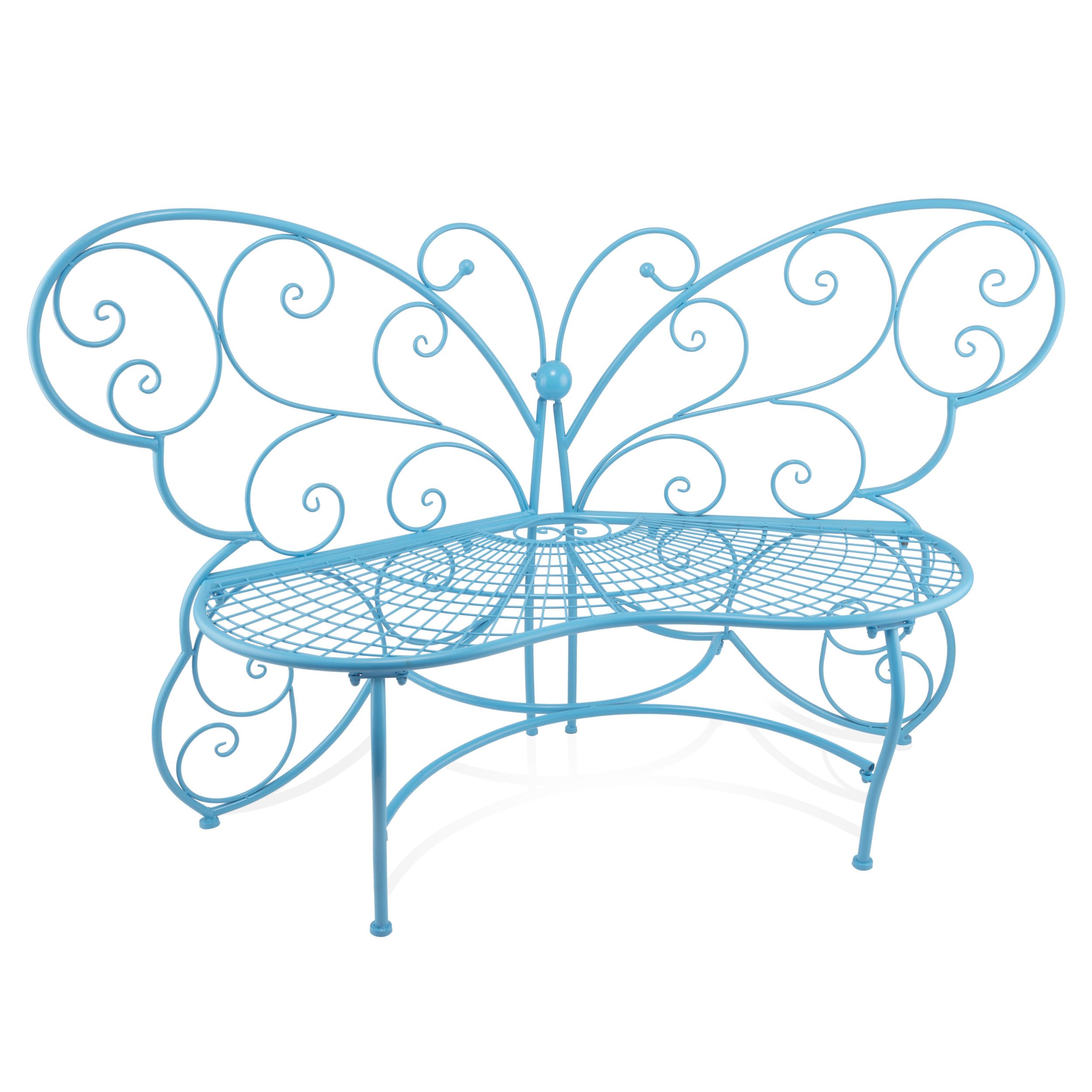 62" L Indoor/Outdoor 2 Person Metal Butterfly Shaped Garden Bench, Blue