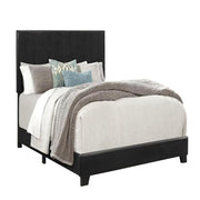 Benjara Shirin Twin Size Bed, Wood, Nailhead Trim, Upholstered Headboard, Black