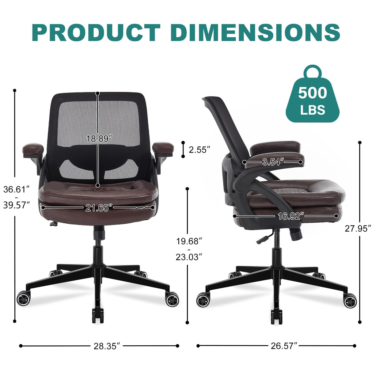 Big and Tall Office Chair - 500lbs Heavy Duty Ergonomic Desk Chair