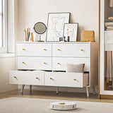 White 6 Drawer Dresser for Bedroom, Modern Dresser with Gold Handle