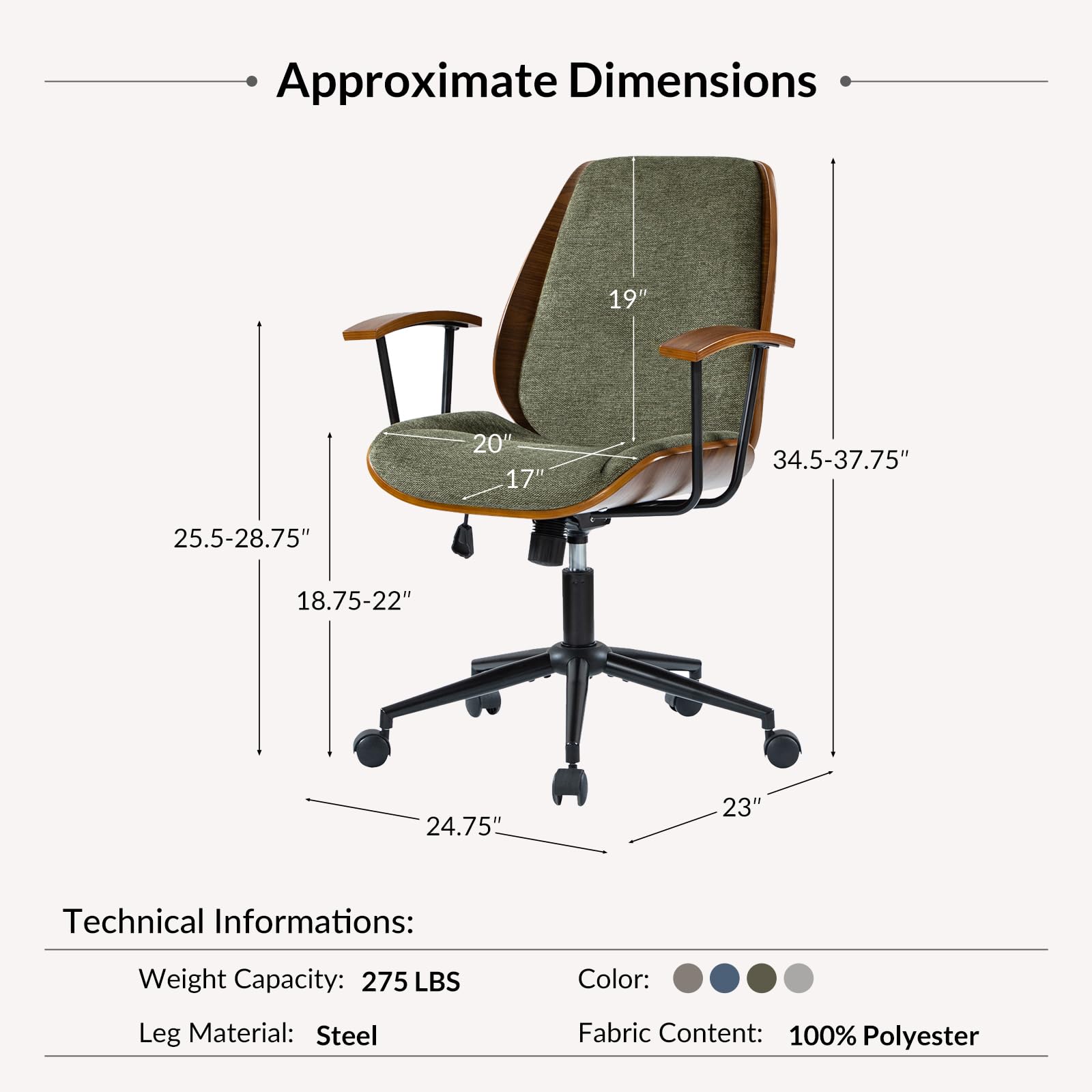 Modern Bentwood Office Chair - Ergonomic Swivel Desk Chair with Adjustable Height