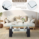 Modern Rectangle Coffee Table, Tempered Glass Center Table with Open Storage Shelf