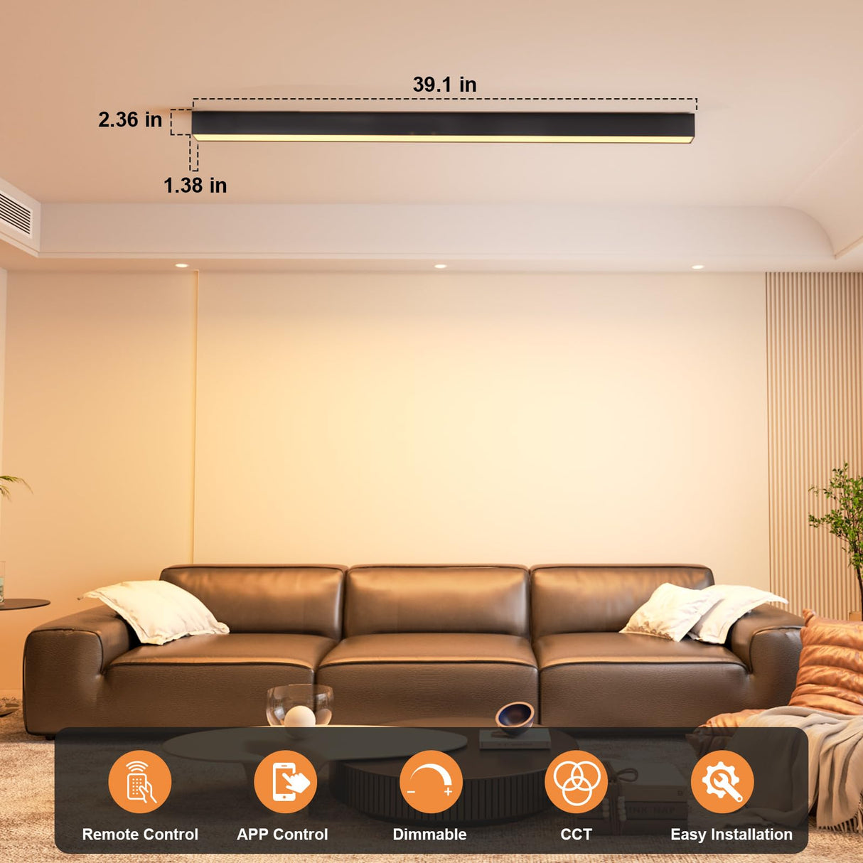 Modern LED Ceiling Light with Remote - 39.1 inch Dimmable