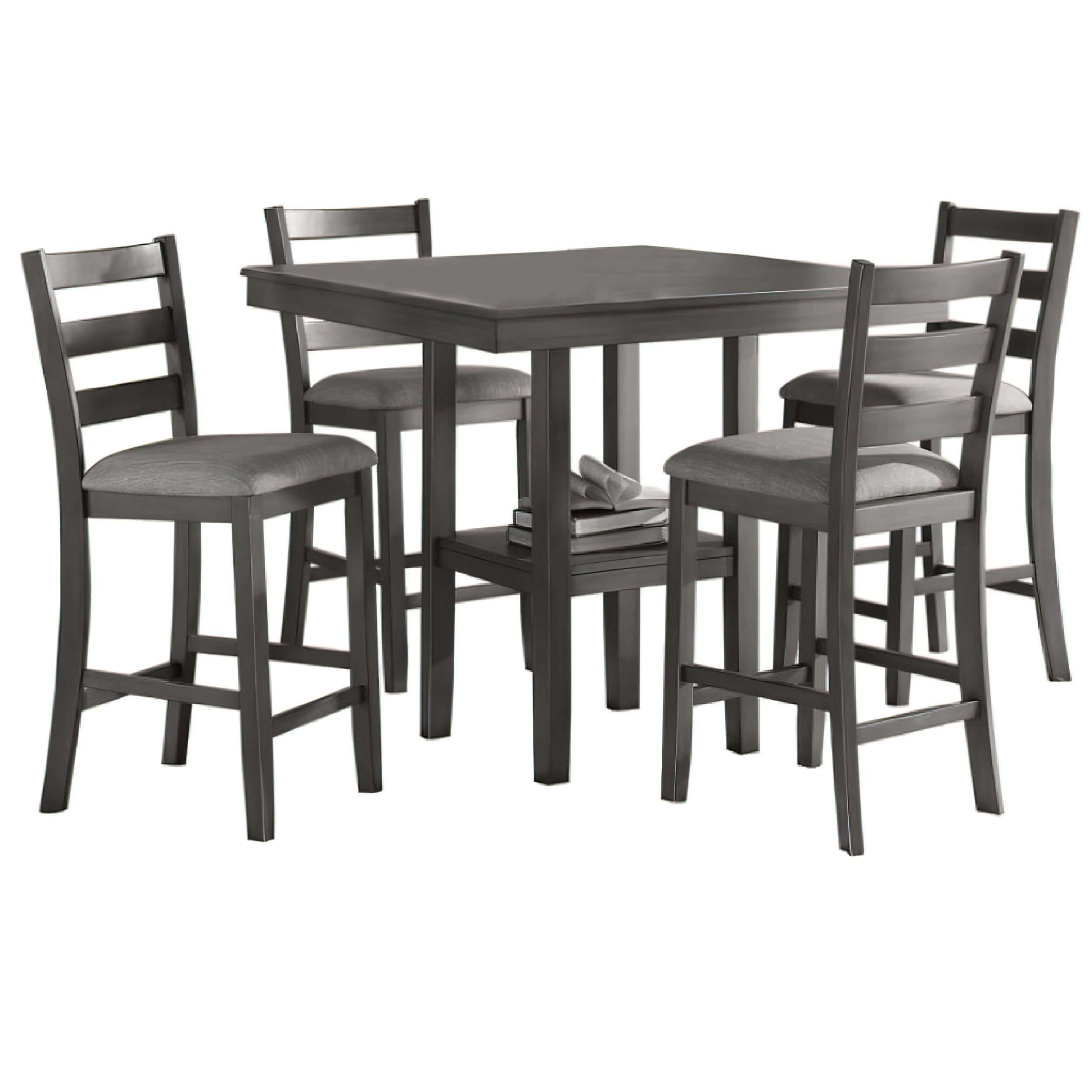 Height Dining Set, Table and 4 Chairs, Padded Seats, Gray
