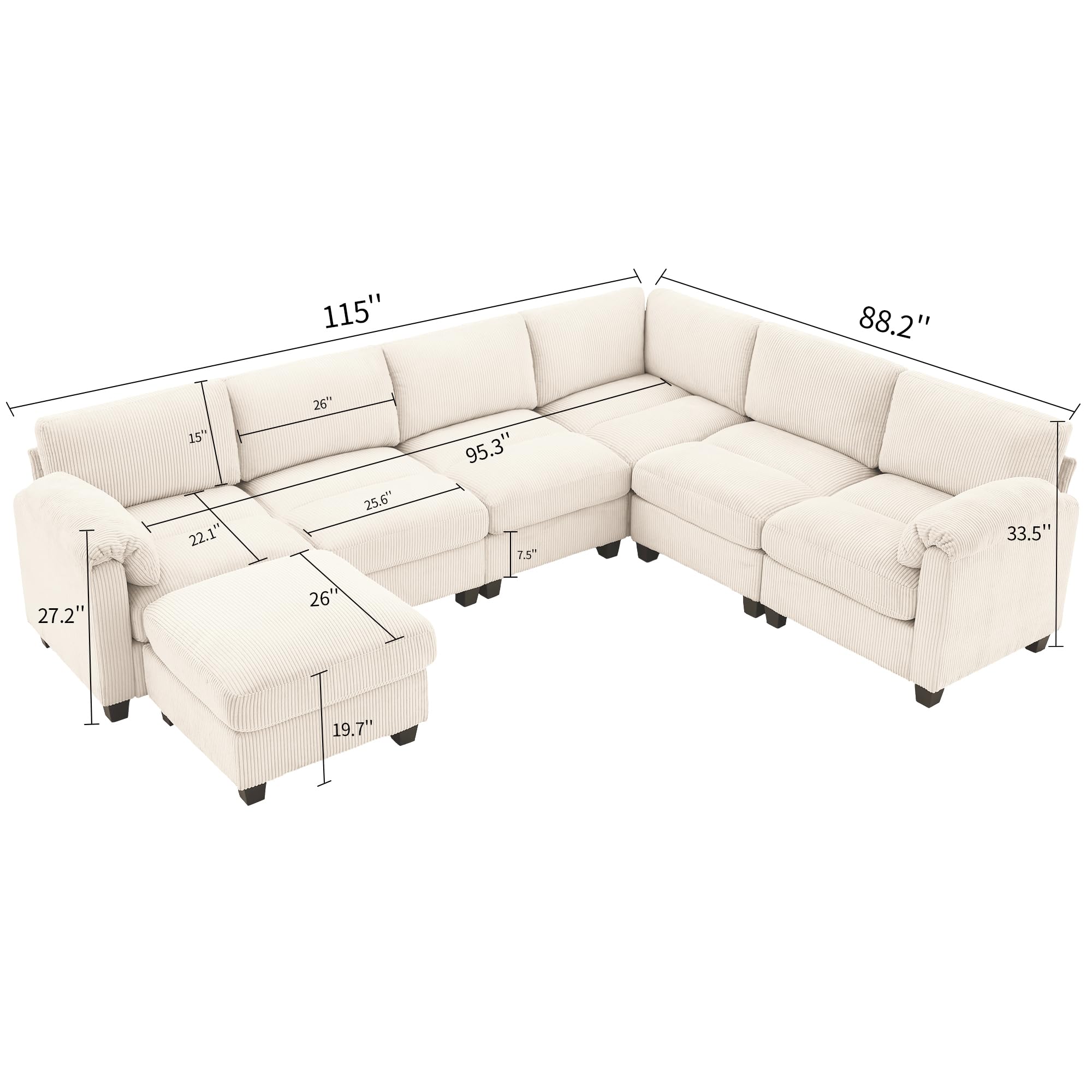 Oversized Corduroy Sectional Couches for Living Room
