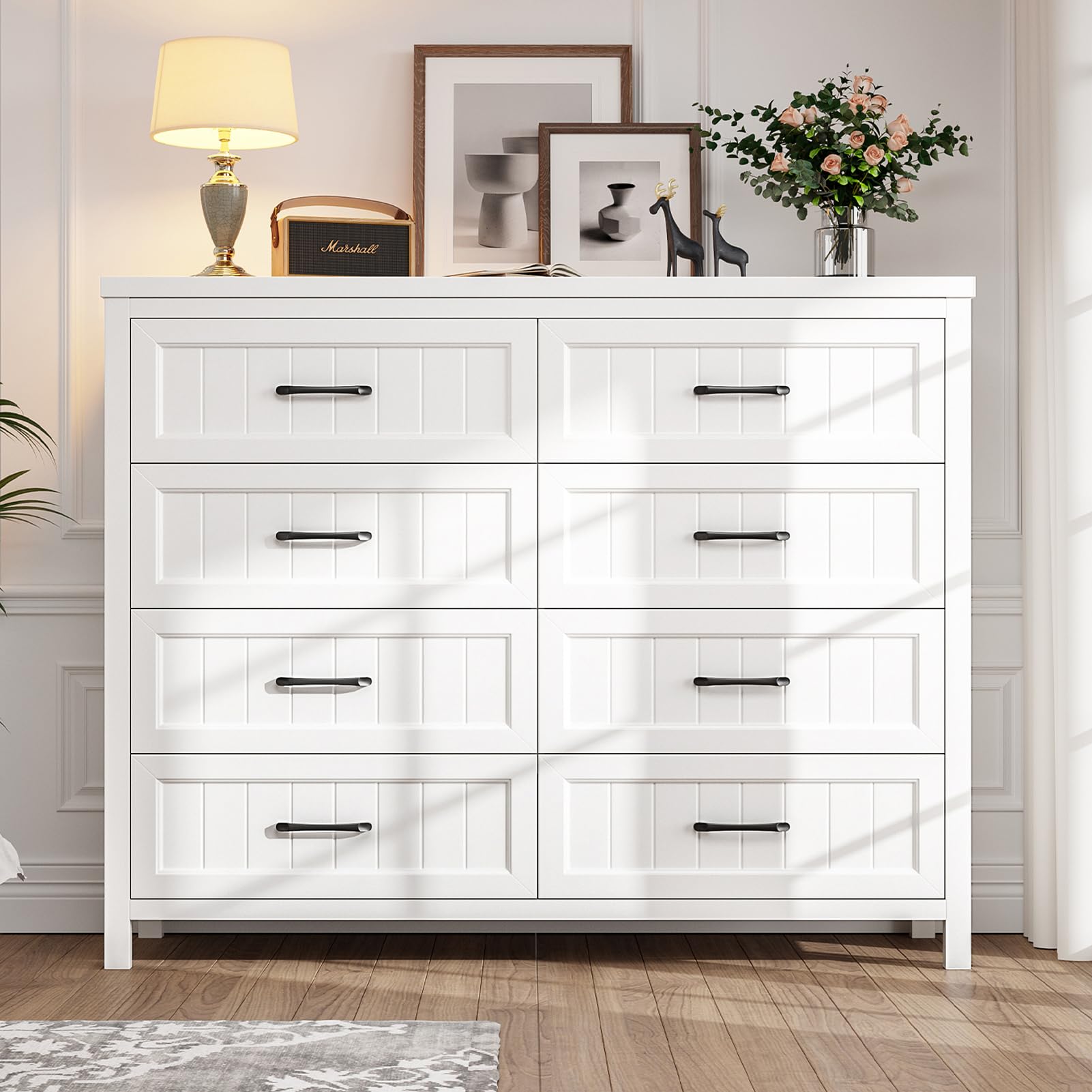 Farmhouse Dresser 8 Drawer Dresser for Bedroom, Large Wooden Dressers Double Grey