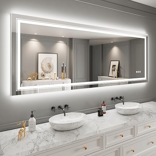 Bathroom Mirror,  with Front and Backlit, Anti-Fog, Large Bathroom Vanity Mirror