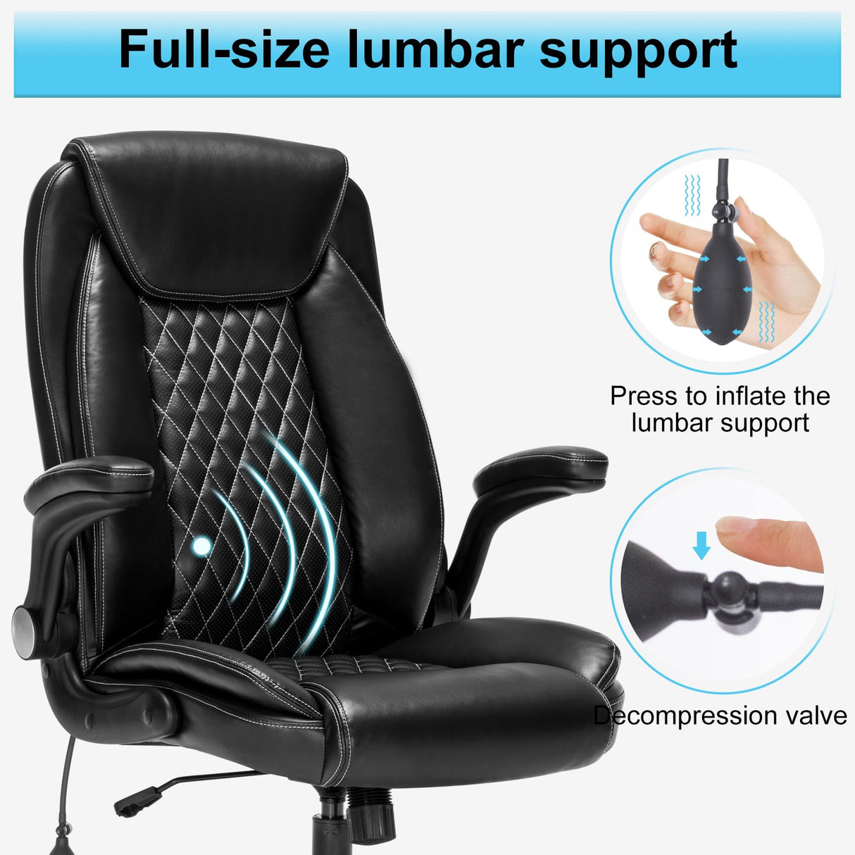 Seevoo Office Chair Desk Chair High Back Computer Chair - Adjustable Lumbar Support with Flip-Up Arms PU Leather Chair with Spring Cushion