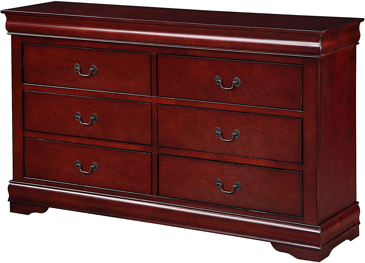 6PC Cherry Finish Louis Philippe Furniture Queen Size Bedroom Set. Bed, Dresser,