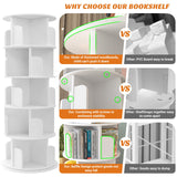 Rotating Bookshelf, 360 Display Wood Spinning Bookshelf Tower, 5 Tier Floor Standing Bookcase Storage Rack, Revolving Bookcase Corner Bookshelf for Small Space, Bedroom, Study Room, White