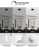 Modern Black Led Pendant Light,36W Dimmable LED Chandelier Lighting Fixture, 1 Ring