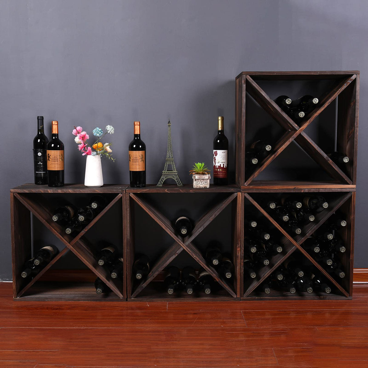 Wine Racks countertop Solid Wood Stackable Storage Rustic Retro Cube