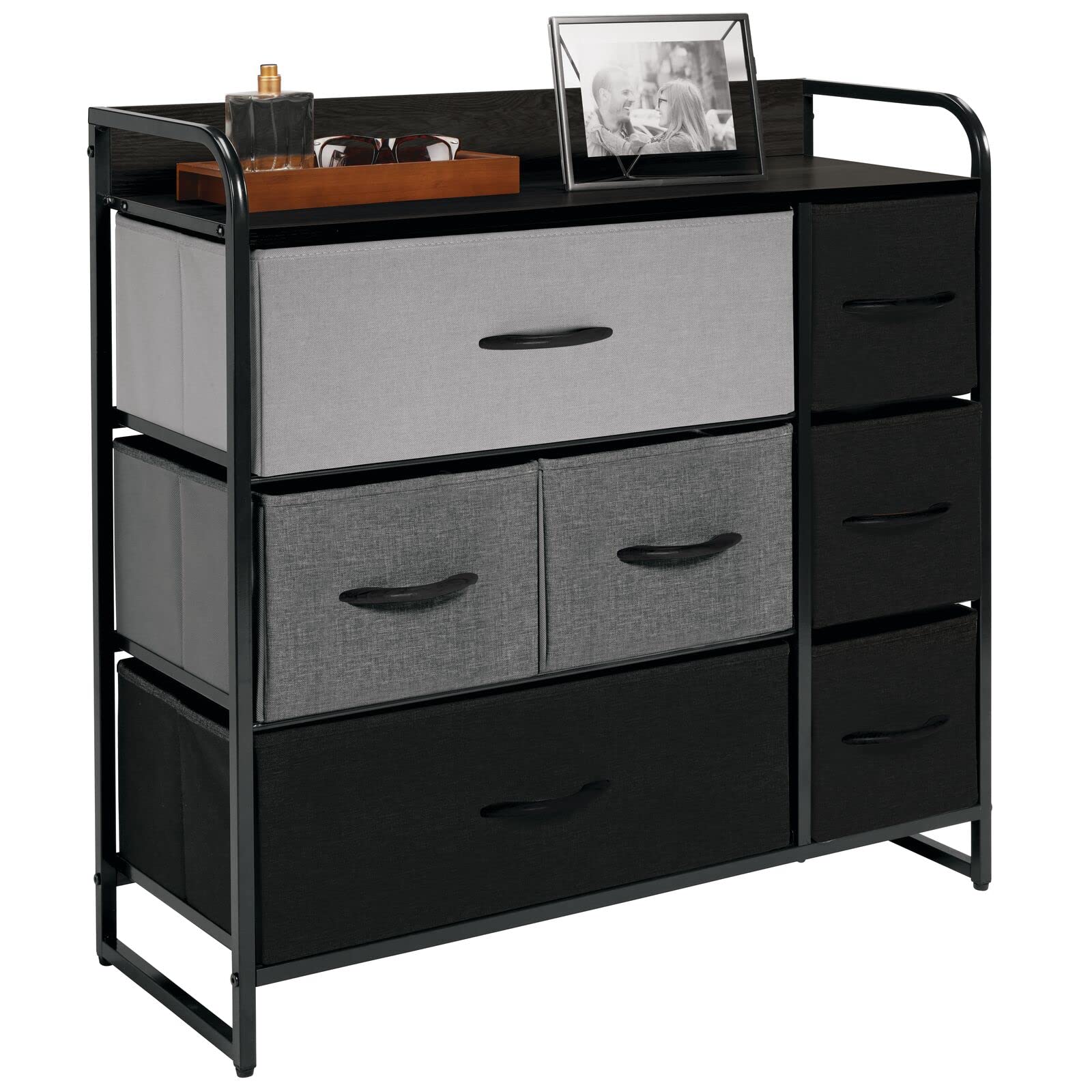 30.9" High Steel Frame/Wood Top Storage Dresser Furniture Unit with 7 Removable Fabric