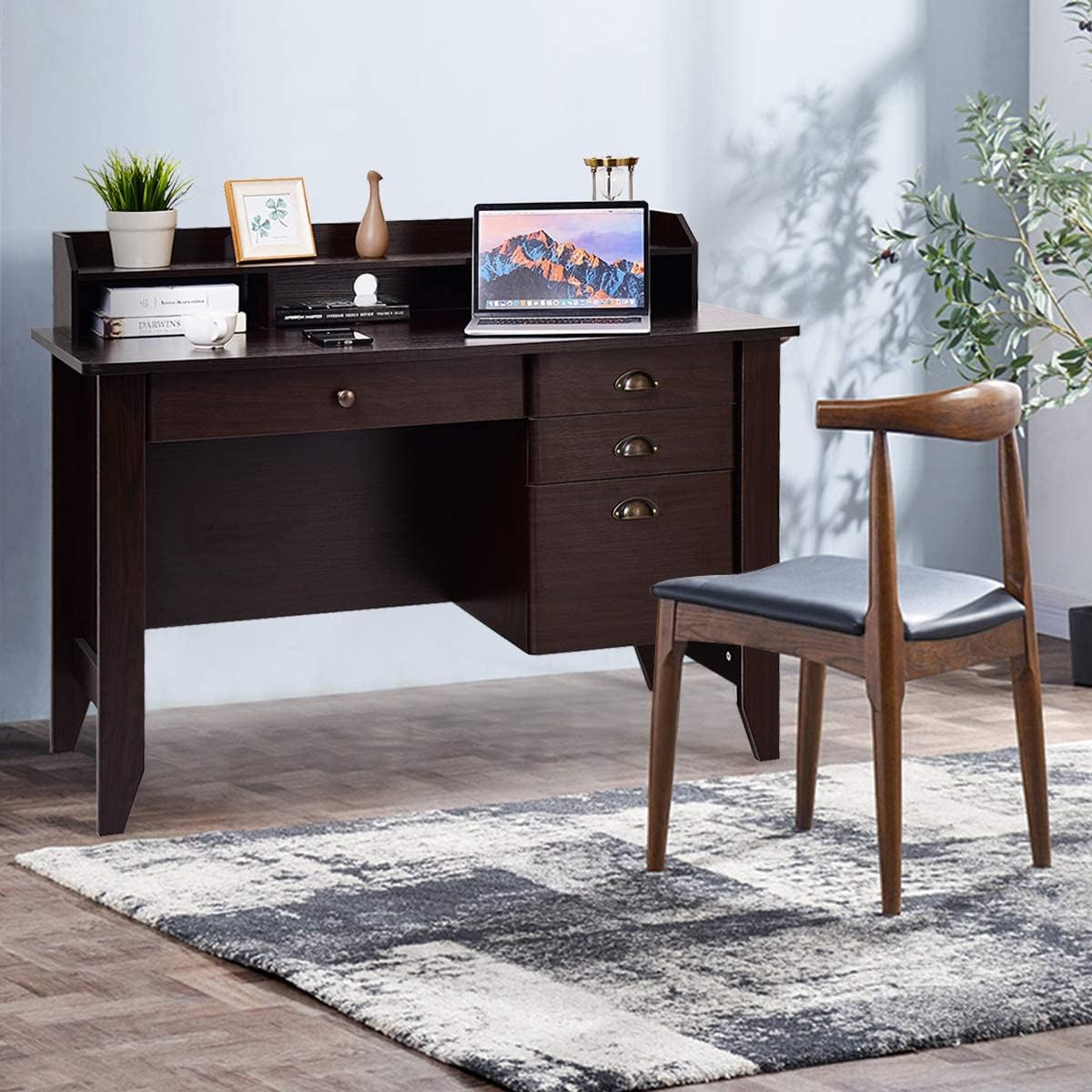 Computer Desk with 4 Storage Drawers & Hutch, Home Office Desk Vintage Desk