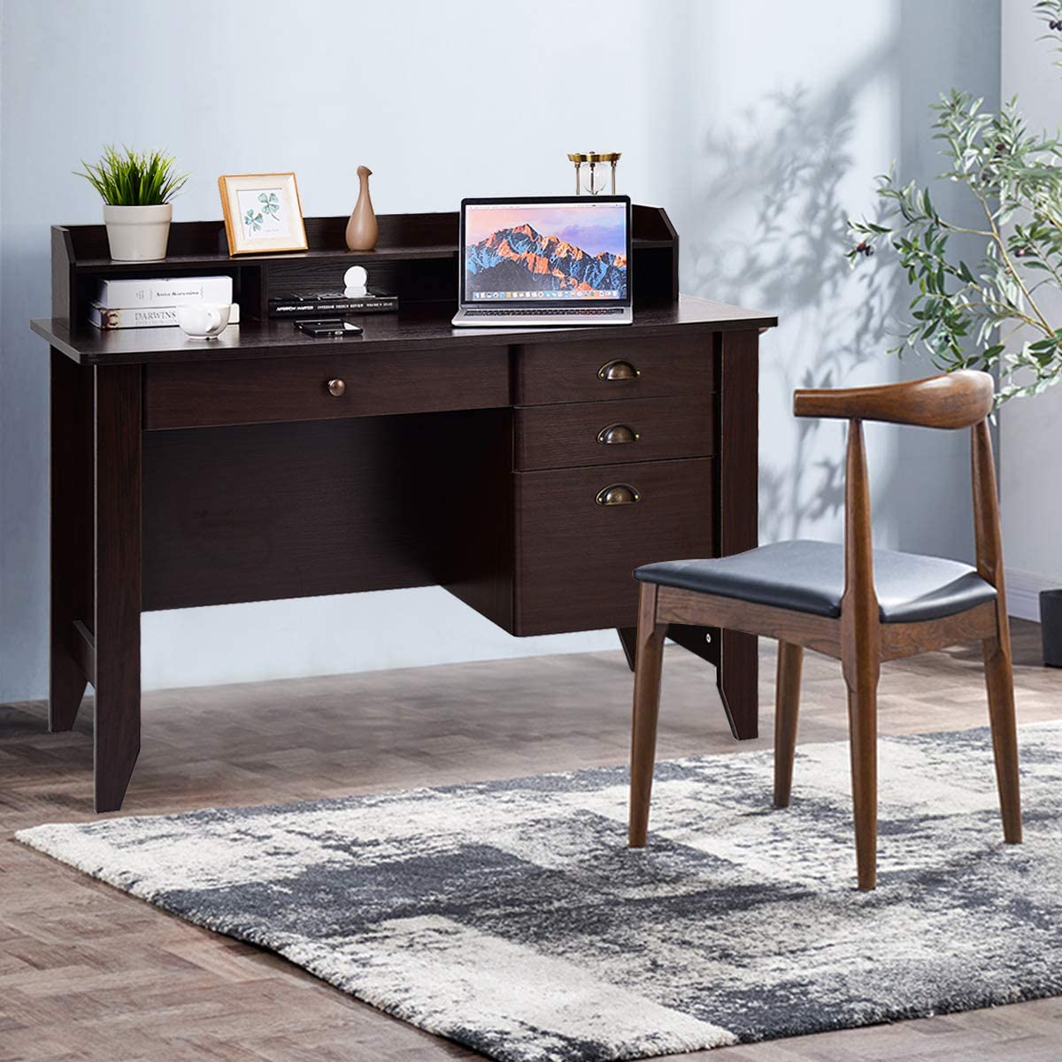 Computer Desk with 4 Storage Drawers & Hutch, Home Office Desk Vintage Desk