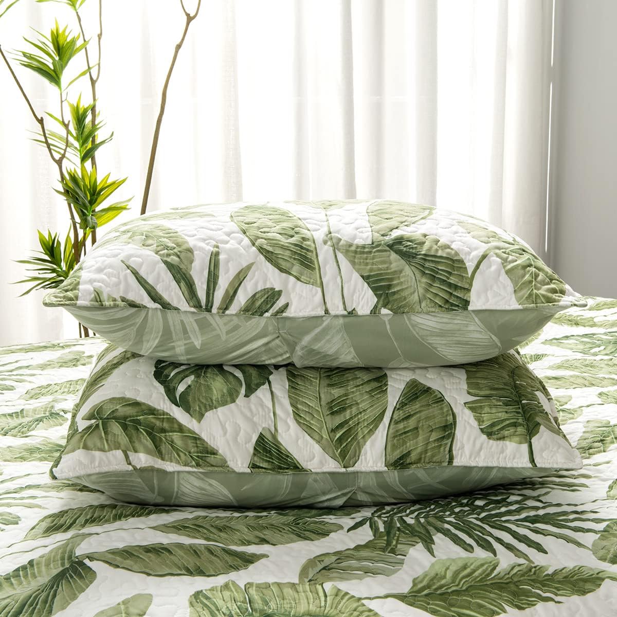 Tropical Plants Quilt Set Queen Size 3 Pieces