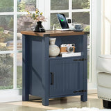 Nightstand with Charger Station and USB Port, 18 Inch Farmhouse Night Stand with Storage Shelf,