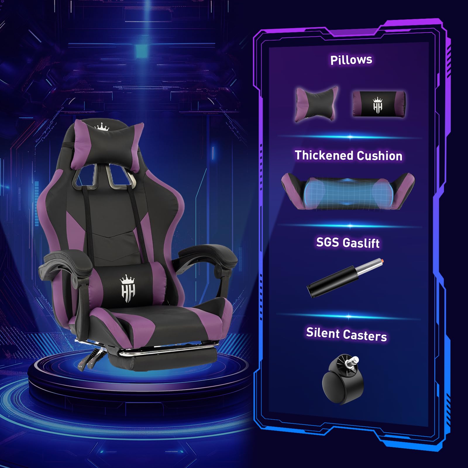 Ergonomic Gaming Chair with Footrest - Reclining Big and Tall Office Chair