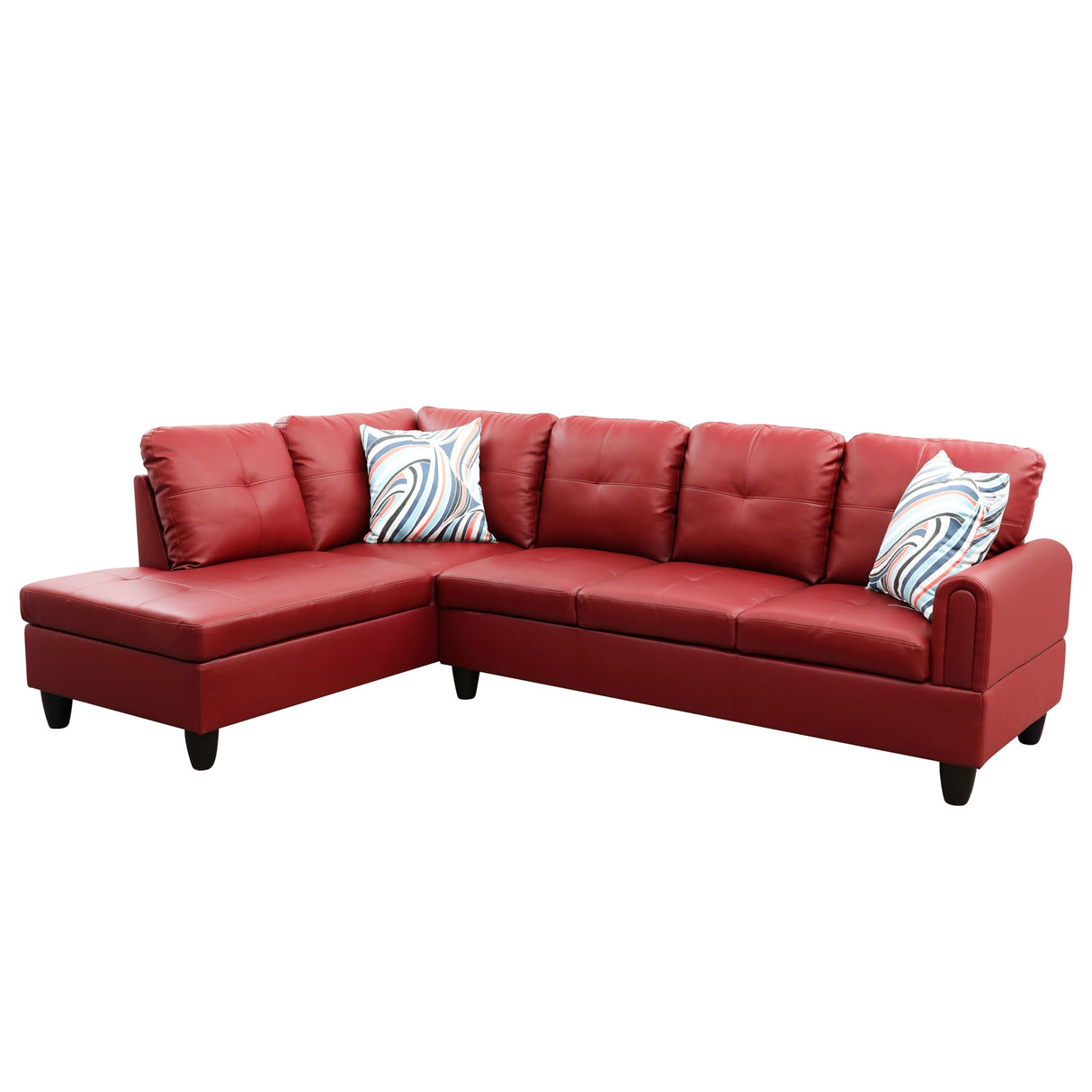 MZX-Niki-SF-00067-LWJ Sofas & Couches, Left Chaise, Red-Faux Leather