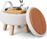 Storage Ottoman, Modern Round Footrest with Soft Padded Seat