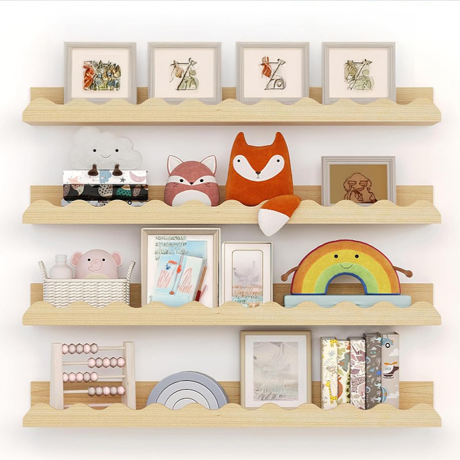 4Pcs 23 Inches Floating Shelves, Natural Wooden Photo Picture Ledge Shelves