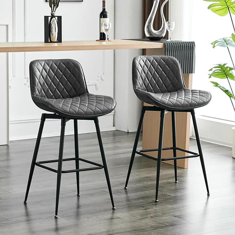 26” Bar Stools Set of 2, 360° Swivel Counter Bar Stool with Back, Mid-Century Modern