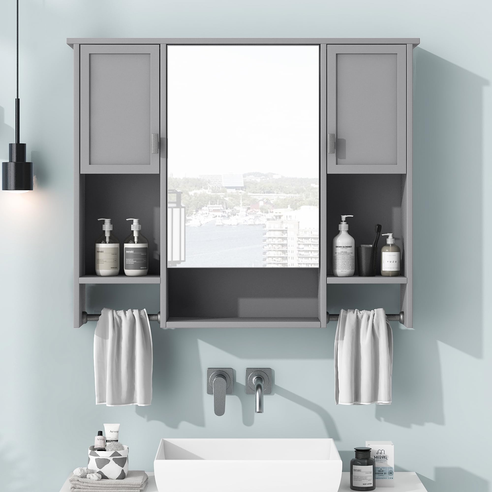 35'' x 28'' Mirror Cabinet Modern Wall Mounted Bathroom Storage Cabinet