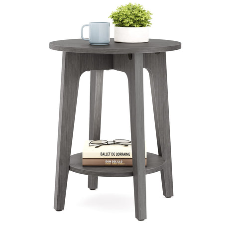 Side Table, Small Round End Table with Lower Shelf, Nightstand for Small Spaces