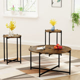 Coffee Table Set of 3, Modern Round Coffee Table & 2pcs End Table Wooden Tabletop