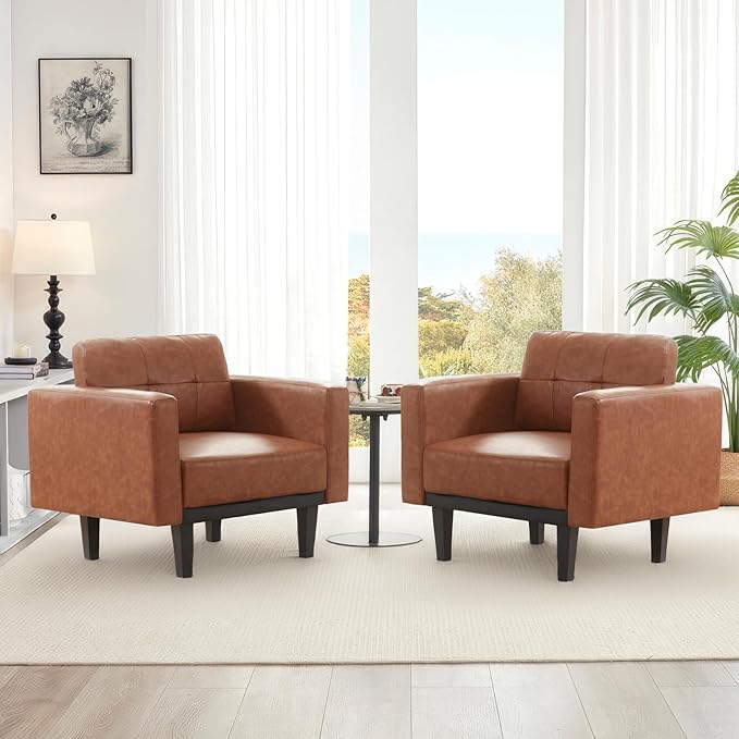 Mid-Century Modern Cream Accent Chair Set of 2, Oversized Upholstered Single Sofa