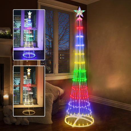 7FT Lighted Outdoor Christmas Tree, 260 LED RGB Color Changing Christmas