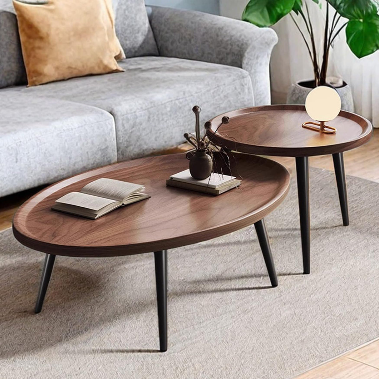 Nesting Coffee Table, Walnut Wood Side Table, Unique MCM Mid Century Small End Table