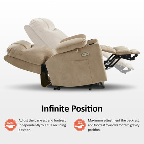 MCombo Small Lay Flat Dual Motor Power Lift Recliner Chair Sofa with Massage and Dual Heating, Adjustable Headrest for Elderly People Petite, USB Ports, Extended Footrest, Fabric 7222 (Beige)