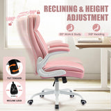 Pink Leather Office Chair with Lumbar Support & Flip-Up Armrests