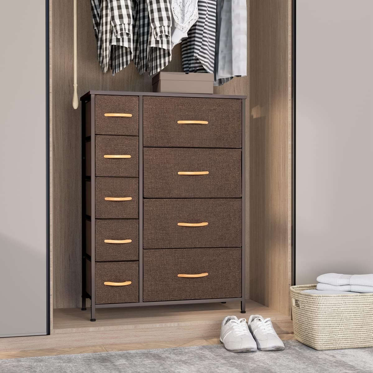 9-Drawer Fabric Dresser: Versatile Storage Organizer with Steel Frame & Wooden