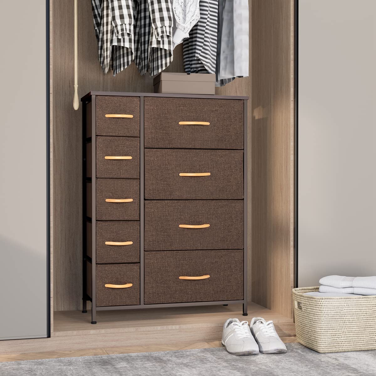 9-Drawer Fabric Dresser: Versatile Storage Organizer with Steel Frame & Wooden