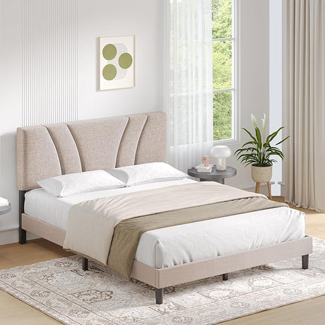 Queen Size Bed Frame with Upholstered Headboard Queen Bed Frame Platform,