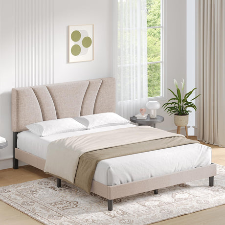 Queen Bed Frame with Headboard, Bed Frame Queen Size with Wood Slats Support,Linen