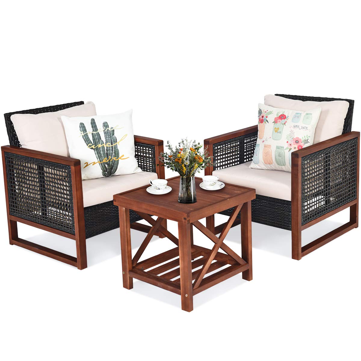 3 Pieces Patio Wicker Furniture Set