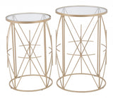 Set of Two Geometric Gold and Glass Side Tables