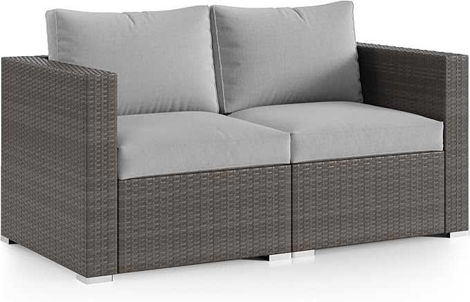 2 Piece Patio Furniture Set of 2 Seats,Outdoor Wicker Patio Loveseat Sofa