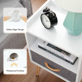 Nightstand with Fabric Drawer, Wooden Bedside Table with 3 Tier Storage