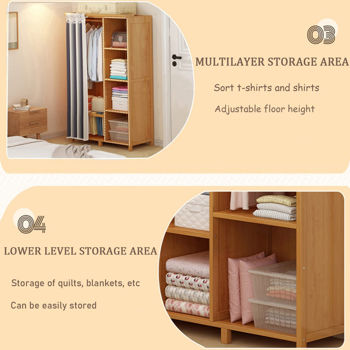 Easy to Install Wardrobe, Adjustable Height Storage of wardrobe Partition