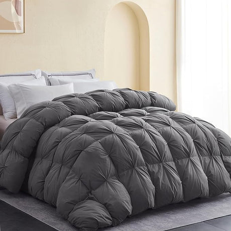 All-Season 75% Down Comforter King Size, Fluffy Duvet Insert with 8 Corner Tabs, Down